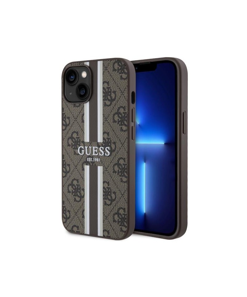 Guess GUHMP14MP4RPSW iPhone 14 Plus 6.7" brown/brown hardcase 4G Printed Stripes MagSafe