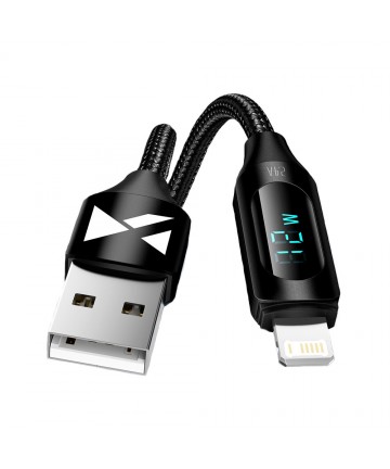 USB-A Cable - Lightning Wozinsky WUALC2 with LED Display 2.4A 2m - Black