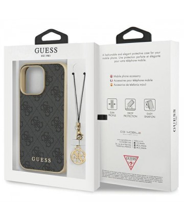 Guess 4G Charms Collection case for iPhone 14 Pro - gray