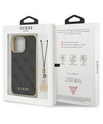 Guess 4G Charms Collection case for iPhone 14 Pro Max - gray