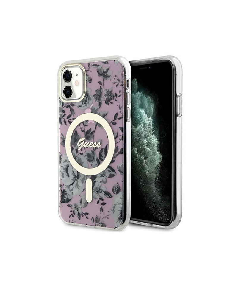 Guess GUHMN61HCFWSP iPhone 11 / Xr 6.1" pink/pink hardcase Flower MagSafe