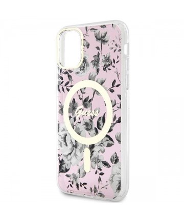 Guess GUHMN61HCFWSP iPhone 11 / Xr 6.1" pink/pink hardcase Flower MagSafe