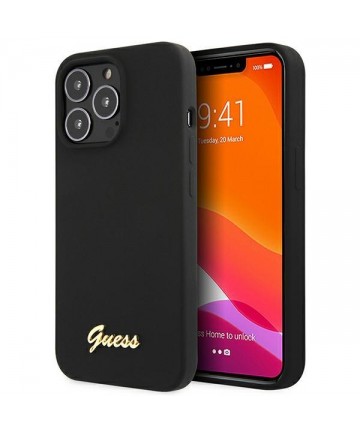 Guess GUHCP13XLSLMGBK iPhone 13 Pro Max 6.7" black/black hardcase Silicone Script Gold Logo