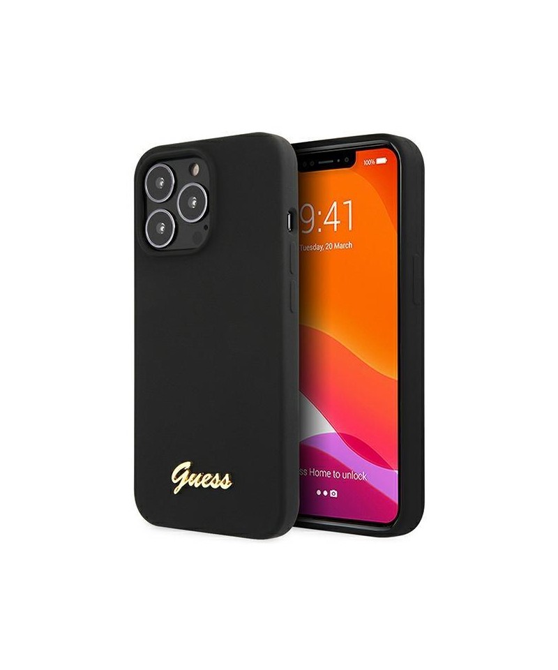 Guess GUHCP13XLSLMGBK iPhone 13 Pro Max 6.7" black/black hardcase Silicone Script Gold Logo