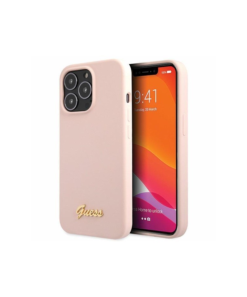 Guess GUHCP13XLSLMGLP iPhone 13 Pro Max 6.7" light pink/light pink hardcase Silicone Script Gold Logo