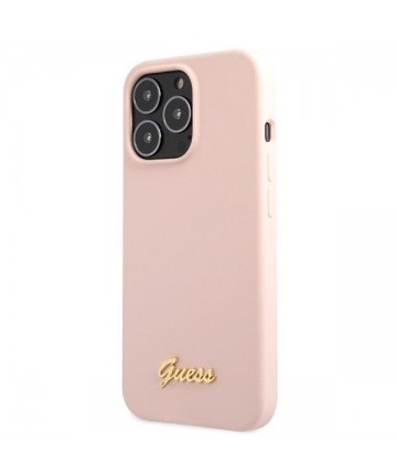 Guess GUHCP13XLSLMGLP iPhone 13 Pro Max 6.7" light pink/light pink hardcase Silicone Script Gold Logo