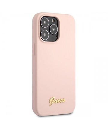 Guess GUHCP13XLSLMGLP iPhone 13 Pro Max 6.7" light pink/light pink hardcase Silicone Script Gold Logo