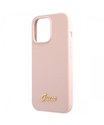 Guess GUHCP13XLSLMGLP iPhone 13 Pro Max 6.7" light pink/light pink hardcase Silicone Script Gold Logo