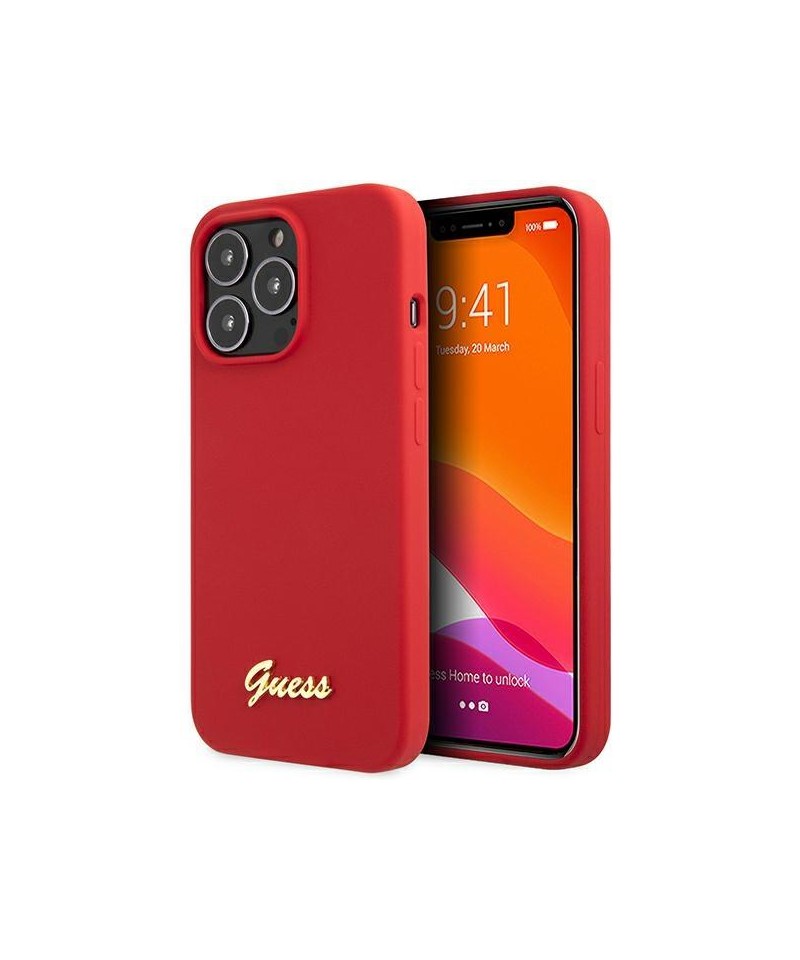 Guess GUHCP13XLSLMGRE iPhone 13 Pro Max 6.7" red/burgundy hard case Silicone Vintage Gold Logo