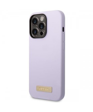 Guess GUHMP14LSBPLU iPhone 14 Pro 6.1" purple/purple hard case Silicone Logo Plate MagSafe