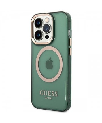 Guess GUHMP14XHTCMA iPhone 14 Pro Max 6.7" green/khaki hard case Gold Outline Translucent MagSafe