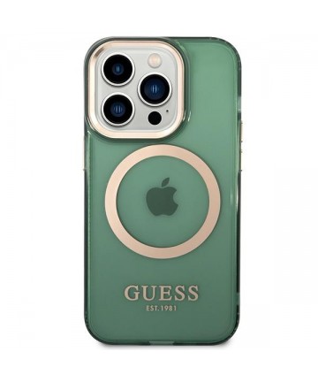 Guess GUHMP14XHTCMA iPhone 14 Pro Max 6.7" green/khaki hard case Gold Outline Translucent MagSafe