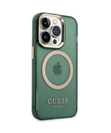 Guess GUHMP14XHTCMA iPhone 14 Pro Max 6.7" green/khaki hard case Gold Outline Translucent MagSafe