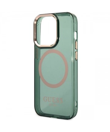 Guess GUHMP14XHTCMA iPhone 14 Pro Max 6.7" green/khaki hard case Gold Outline Translucent MagSafe