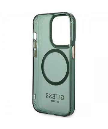 Guess GUHMP14XHTCMA iPhone 14 Pro Max 6.7" green/khaki hard case Gold Outline Translucent MagSafe