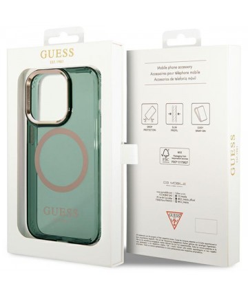 Guess GUHMP14XHTCMA iPhone 14 Pro Max 6.7" green/khaki hard case Gold Outline Translucent MagSafe