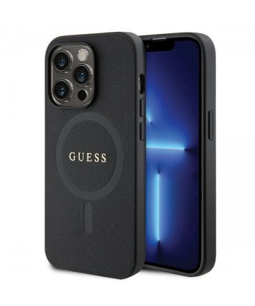 Guess GUHMP14LPSAHMCK case for iPhone 14 Pro - black Saffiano MagSafe