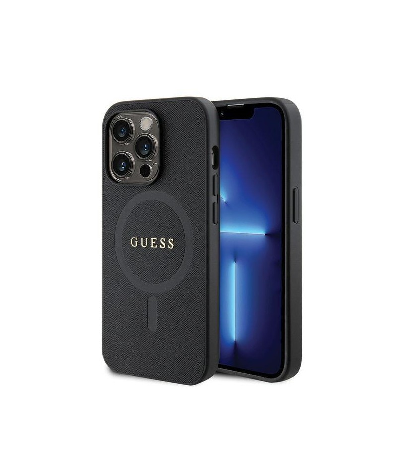 Guess GUHMP14LPSAHMCK case for iPhone 14 Pro - black Saffiano MagSafe
