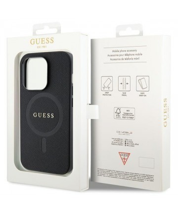 Guess GUHMP14LPSAHMCK case for iPhone 14 Pro - black Saffiano MagSafe
