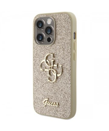 Guess Glitter Script Big 4G iPhone 15 Pro Case - Gold