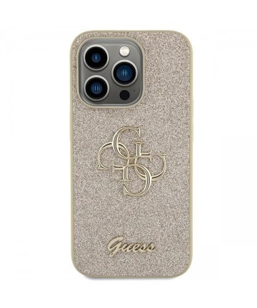 Guess Glitter Script Big 4G iPhone 15 Pro Case - Gold