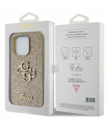 Guess Glitter Script Big 4G iPhone 15 Pro Case - Gold