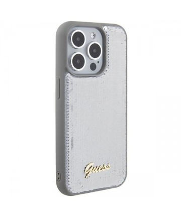 Guess Sequin Script Metal case for iPhone 15 Pro - silver
