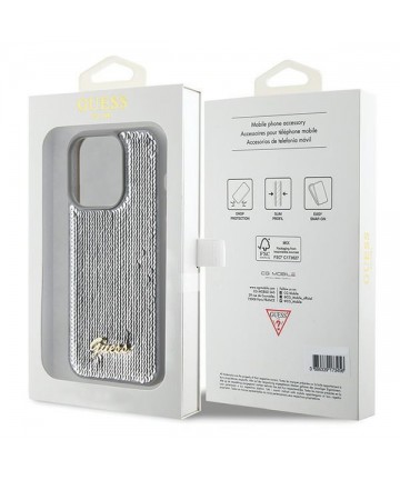 Guess Sequin Script Metal case for iPhone 15 Pro - silver