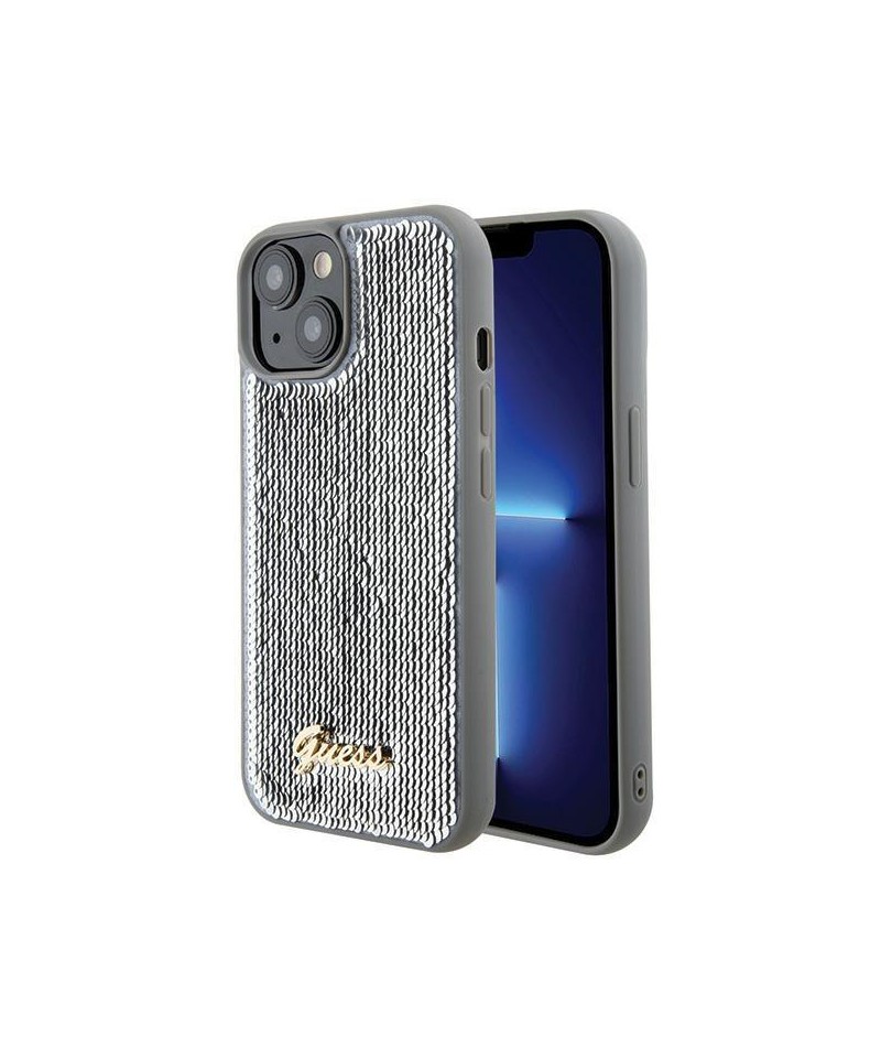 Guess Sequin Script Metal case for iPhone 15 - silver