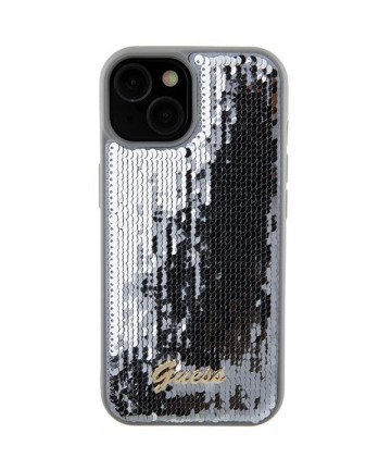 Guess Sequin Script Metal case for iPhone 15 - silver