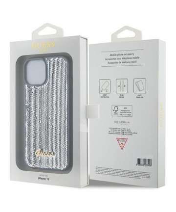 Guess Sequin Script Metal case for iPhone 15 - silver