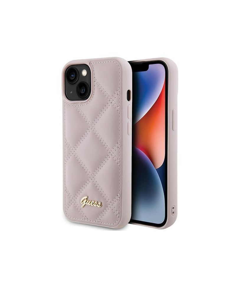 Guess Quilted Metal Logo case for iPhone 15 - pink
