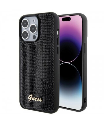 Guess Sequin Script Metal case for iPhone 15 Pro Max - black
