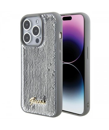 Guess Sequin Script Metal case for iPhone 15 Pro Max - silver