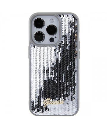 Guess Sequin Script Metal case for iPhone 15 Pro Max - silver