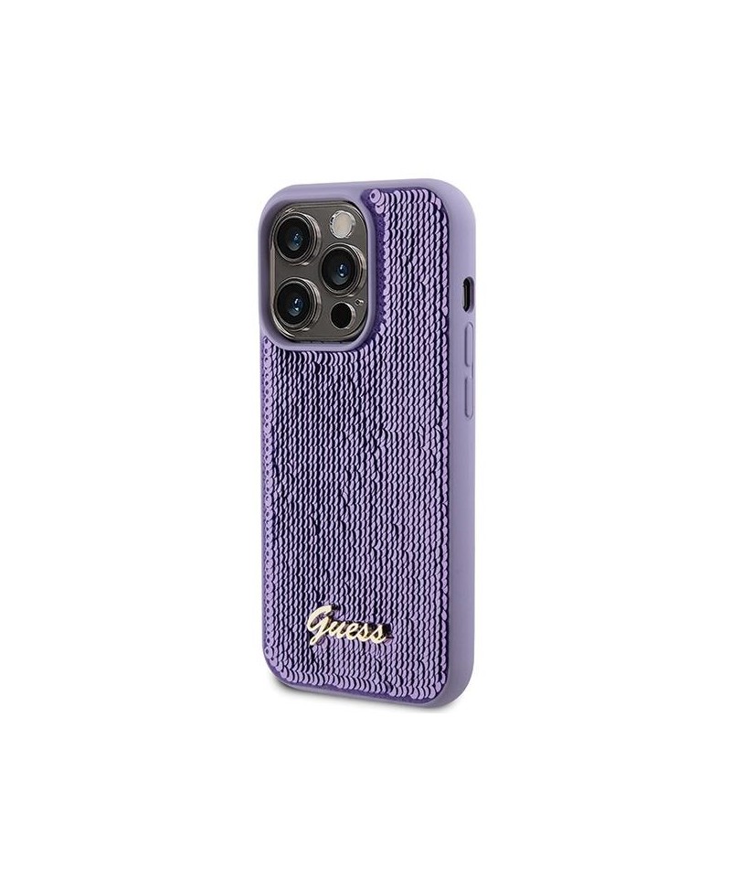 Guess Sequin Script Metal case for iPhone 15 Pro Max - purple