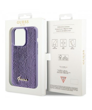 Guess Sequin Script Metal case for iPhone 15 Pro Max - purple