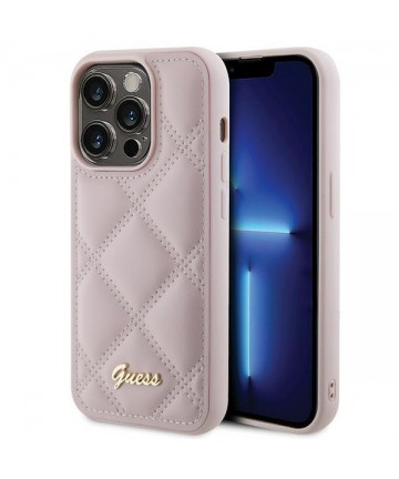 Guess Quilted Metal Logo case for iPhone 15 Pro Max - pink