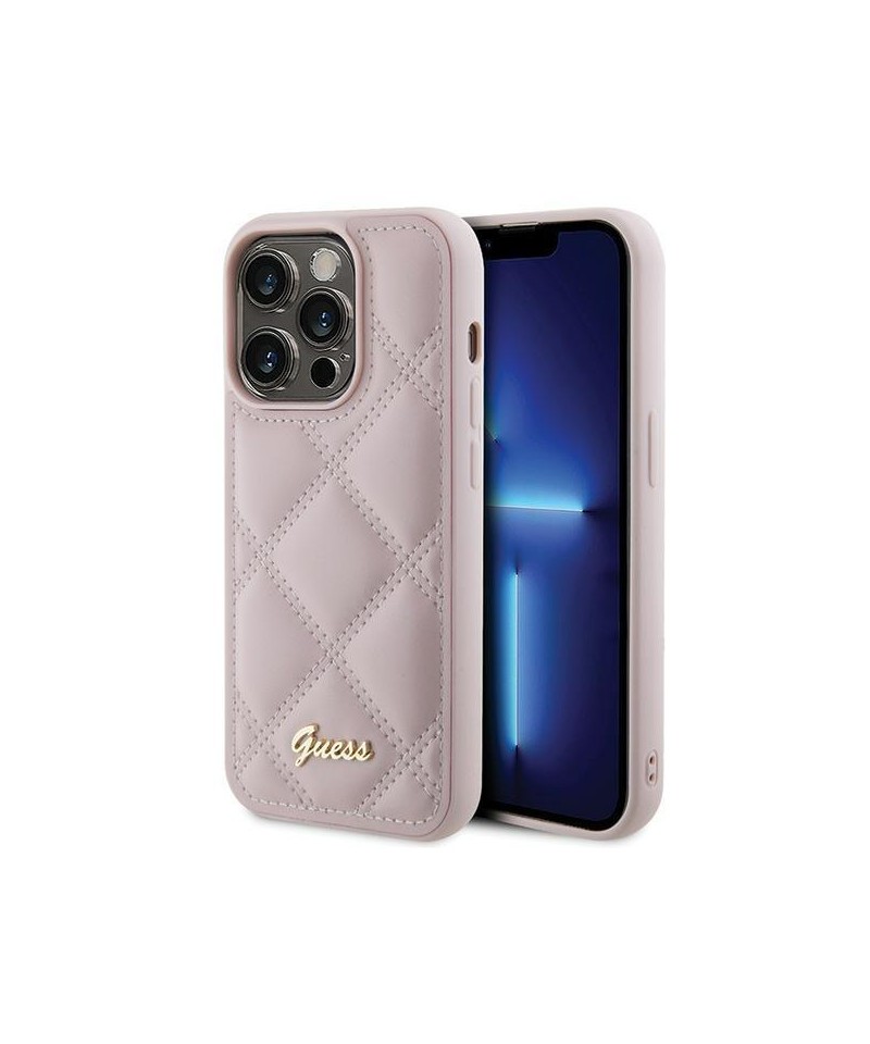 Guess Quilted Metal Logo case for iPhone 15 Pro Max - pink
