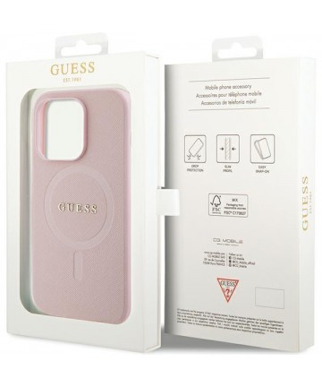 Guess GUHMP14XPSAHMCP case for iPhone 14 Pro Max - pink Saffiano MagSafe