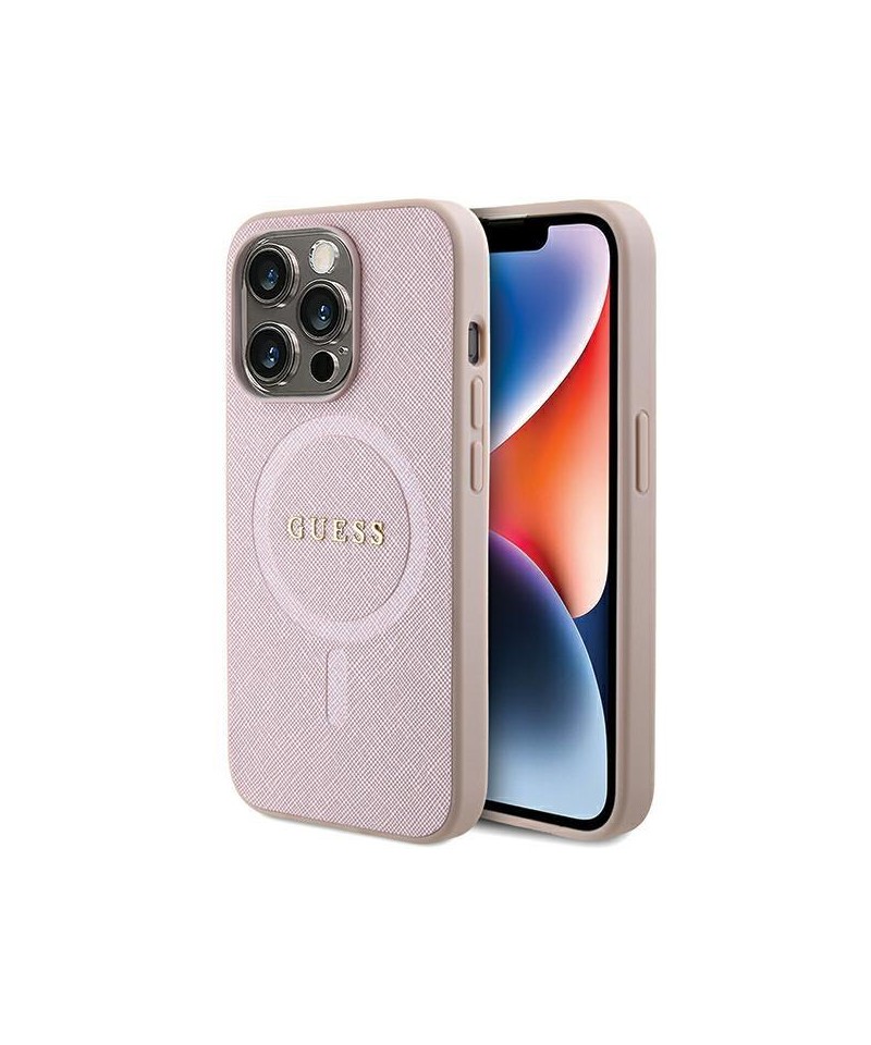 Guess Saffiano MagSafe case for iPhone 15 Pro - pink