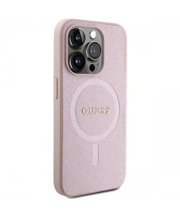 Guess Saffiano MagSafe case for iPhone 15 Pro - pink