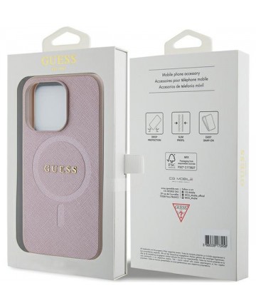 Guess Saffiano MagSafe case for iPhone 15 Pro - pink