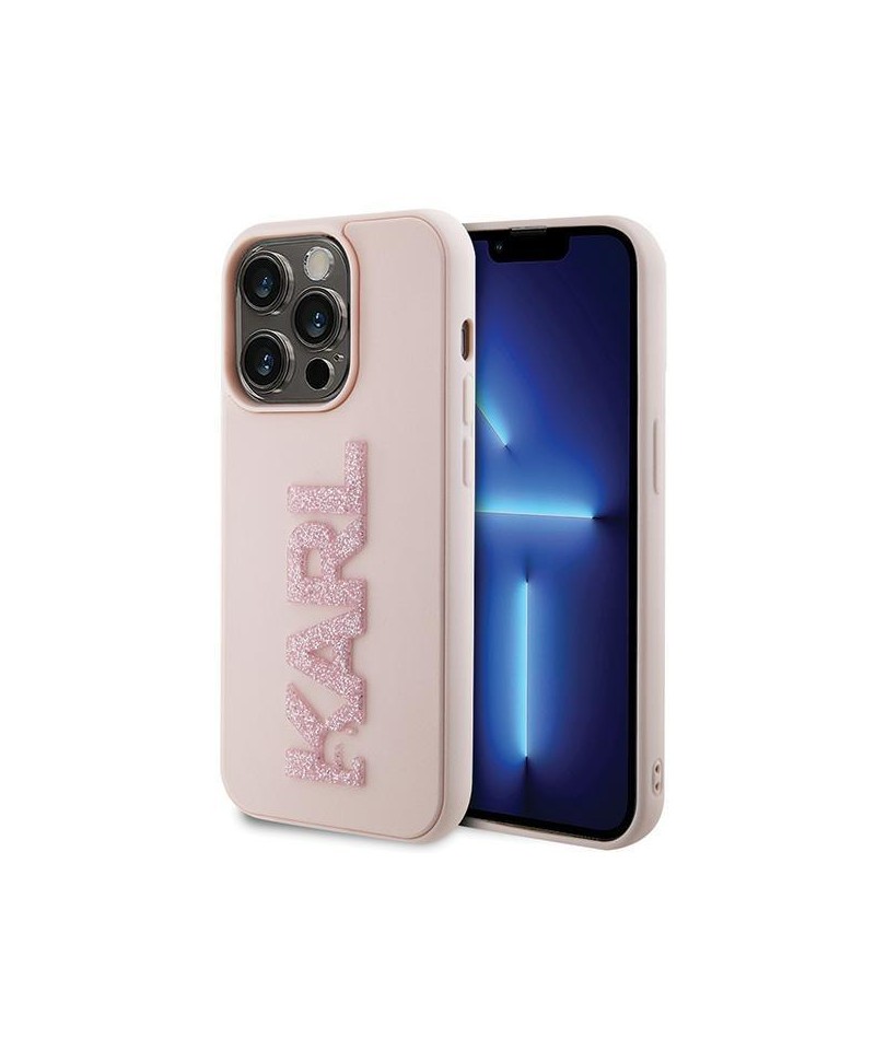 Karl Lagerfeld 3D Rubber Glitter Logo case for iPhone 15 Pro - pink