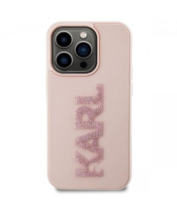 Karl Lagerfeld 3D Rubber Glitter Logo case for iPhone 15 Pro - pink