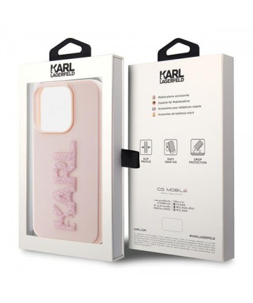 Karl Lagerfeld 3D Rubber Glitter Logo case for iPhone 15 Pro - pink