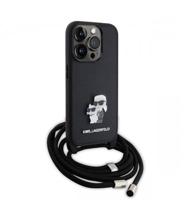 Karl Lagerfeld Crossbody Saffiano Metal Pin Karl & Choupette case for iPhone 15 Pro - black