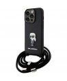 Karl Lagerfeld Crossbody Saffiano Monogram Metal Pin Karl & Choupette Case for iPhone 15 Pro - Black