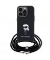 Karl Lagerfeld Crossbody Saffiano Monogram Metal Pin Karl & Choupette Case for iPhone 15 Pro - Black