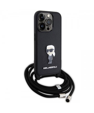 Karl Lagerfeld Crossbody Saffiano Monogram Metal Pin Karl & Choupette Case for iPhone 15 Pro - Black